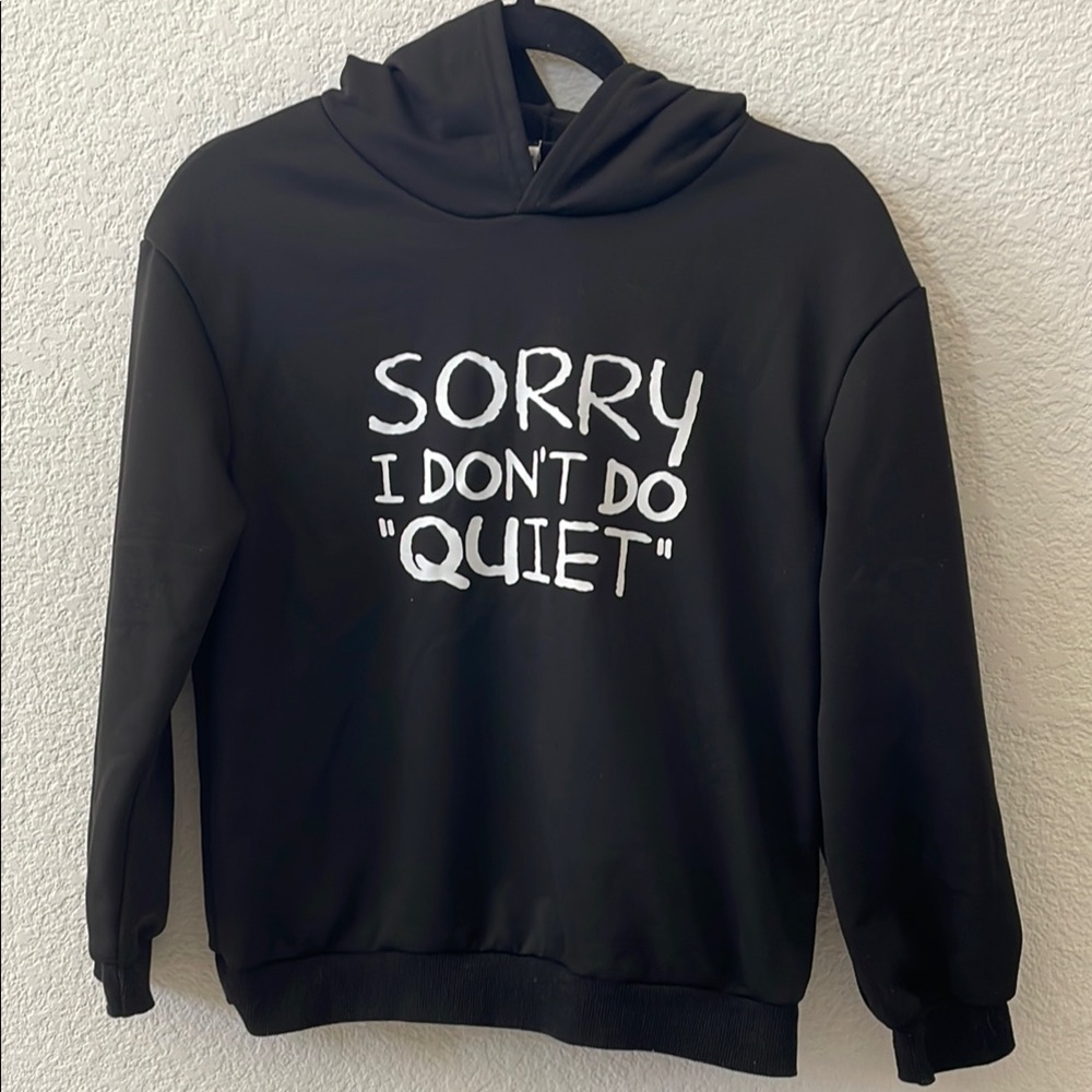 SHEIN Black Hoodie with Bold Text Size 11-12Y